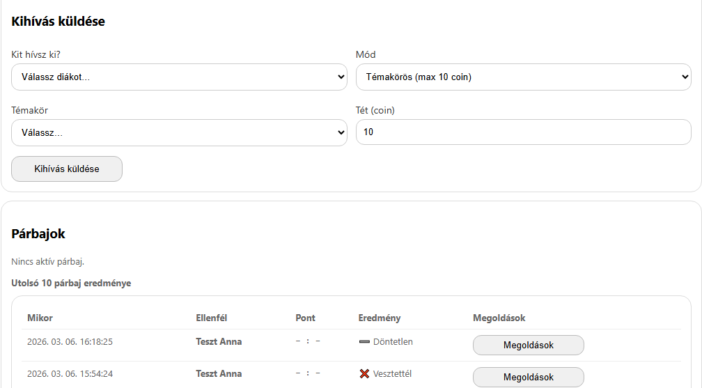 BlaseArena párbaj eredmények